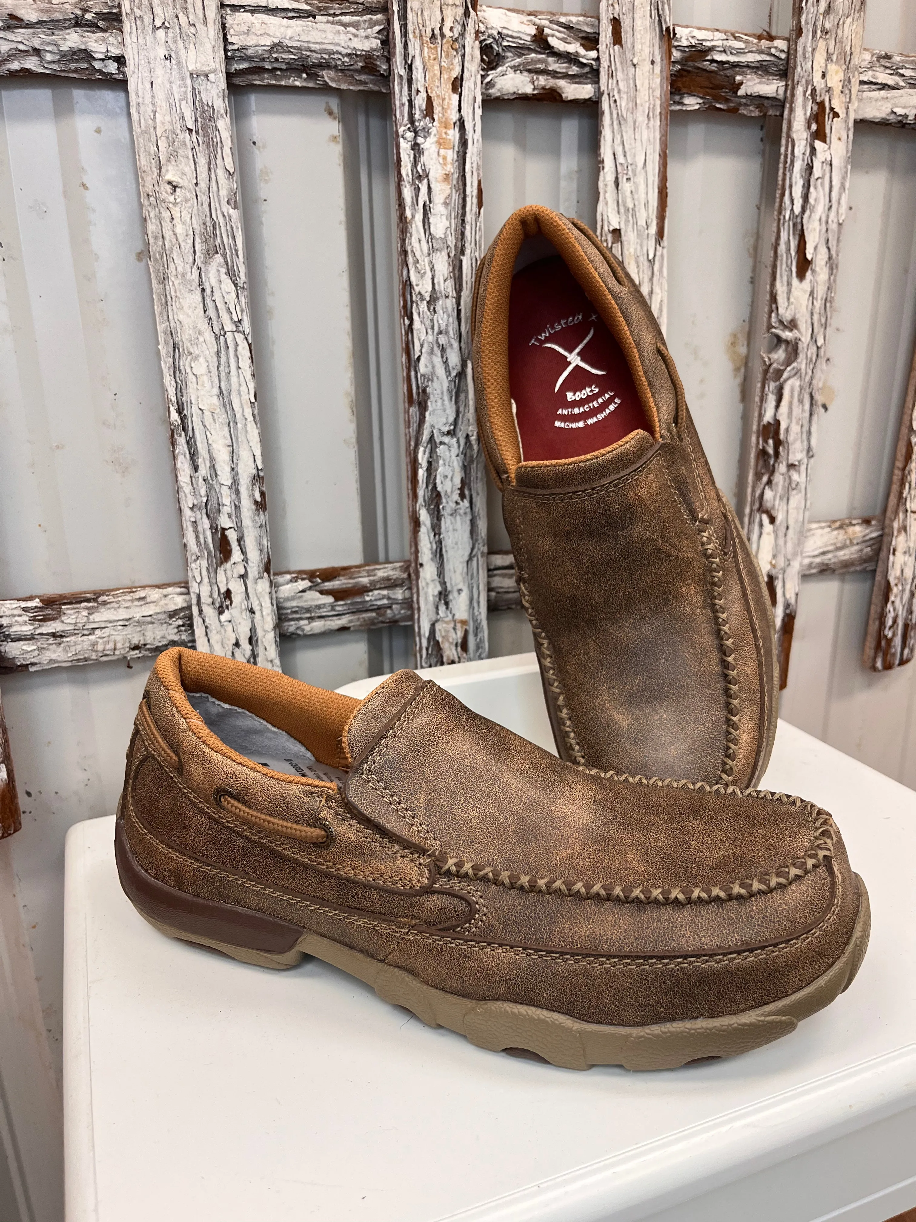 High Lift Fashion Choice Twisted X Men's Bomber Leather Composite Toe Slip-On Driving Moccasin Work Shoe MDMSC03