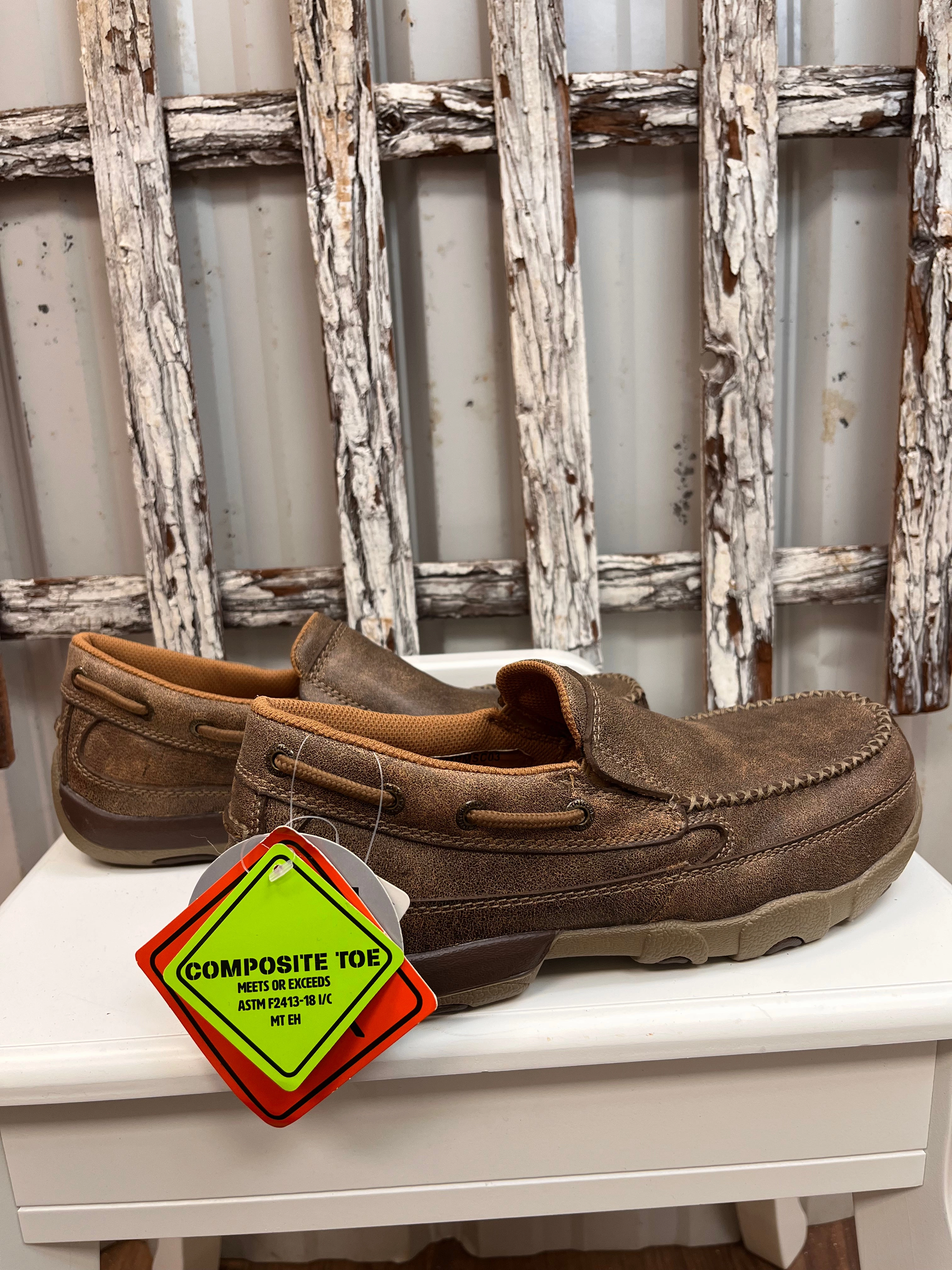 Outdoor Style Durable Sole Twisted X Men's Bomber Leather Composite Toe Slip-On Driving Moccasin Work Shoe MDMSC03