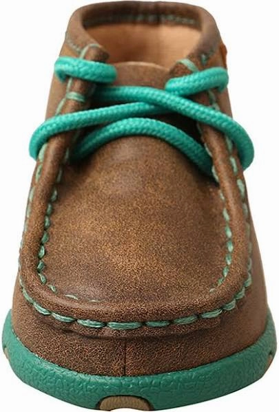 Festival Vibe Neutral Colors Twisted X Infant & Toddler Bomber Leather & Teal Driving Mocs Baby Shoes ICA0008