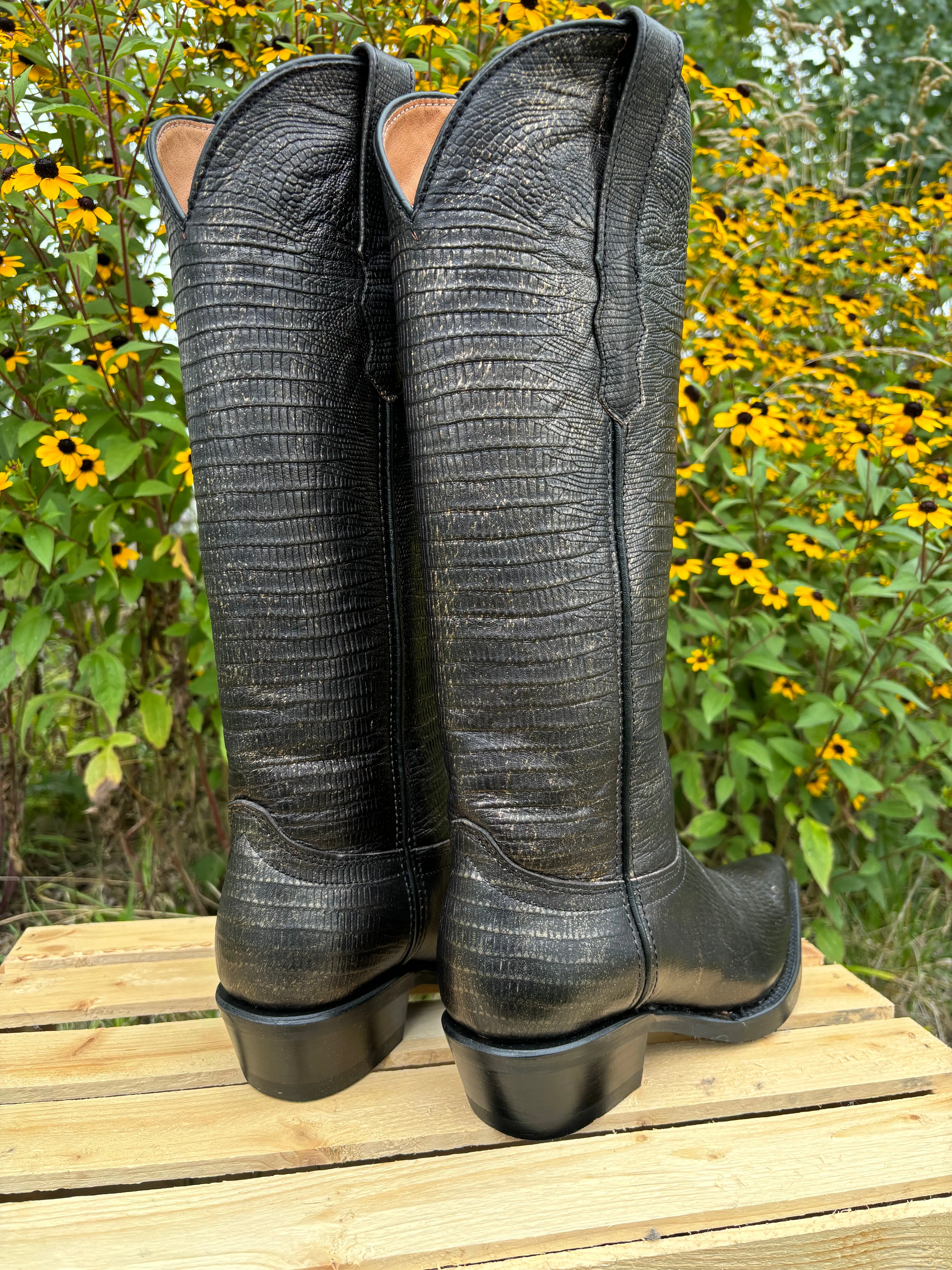 Anti-slip Sweat Wicking Dingo Women's Royale Athena Black Lizard Print Snip Toe Tall Cowgirl Boots DI241