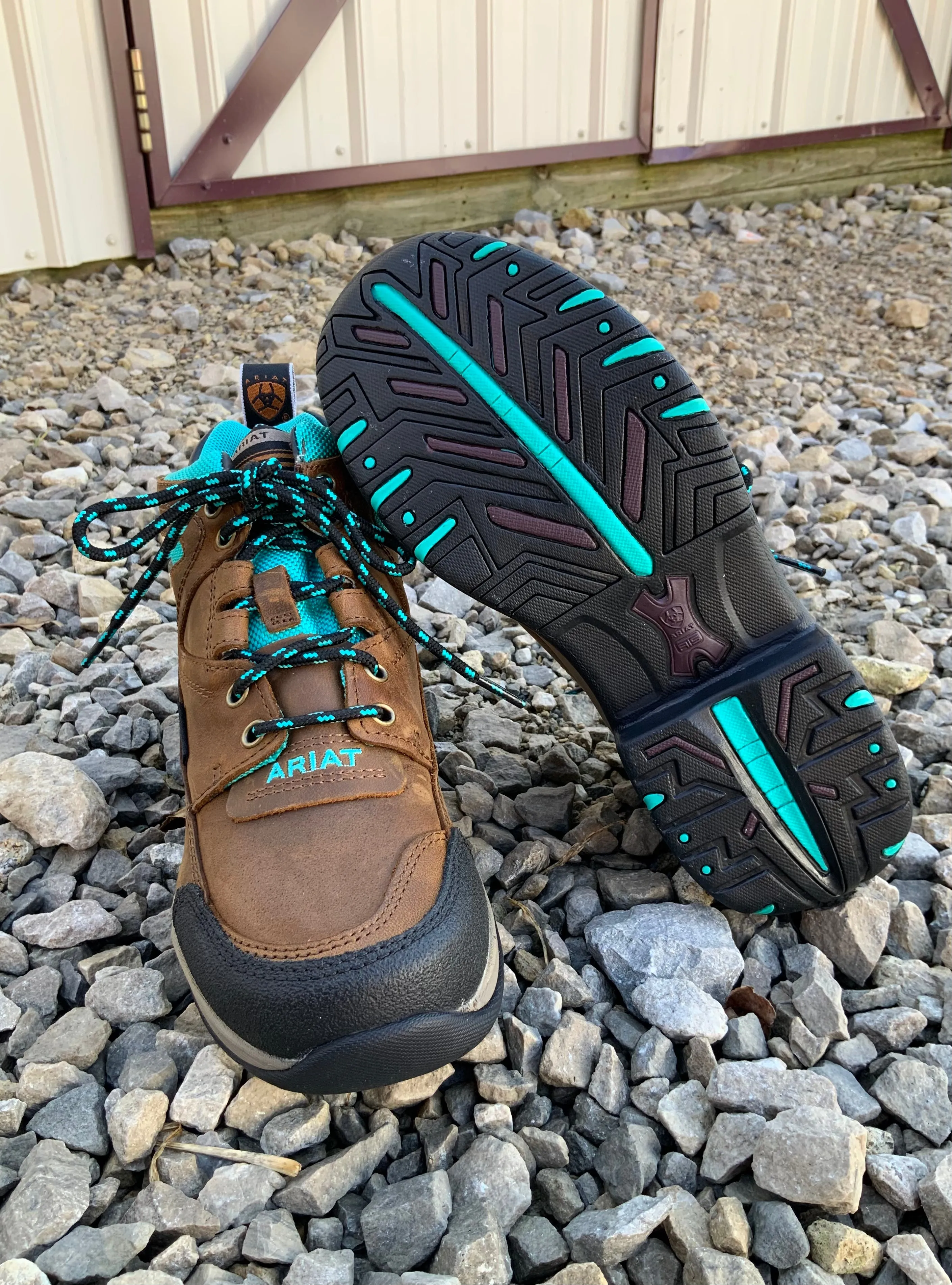 High Traction Grip Heat Proof Gear Ariat Women's Terrain H2O Waterproof Weathered Brown & Turquoise Lace Up Shoe 10042538
