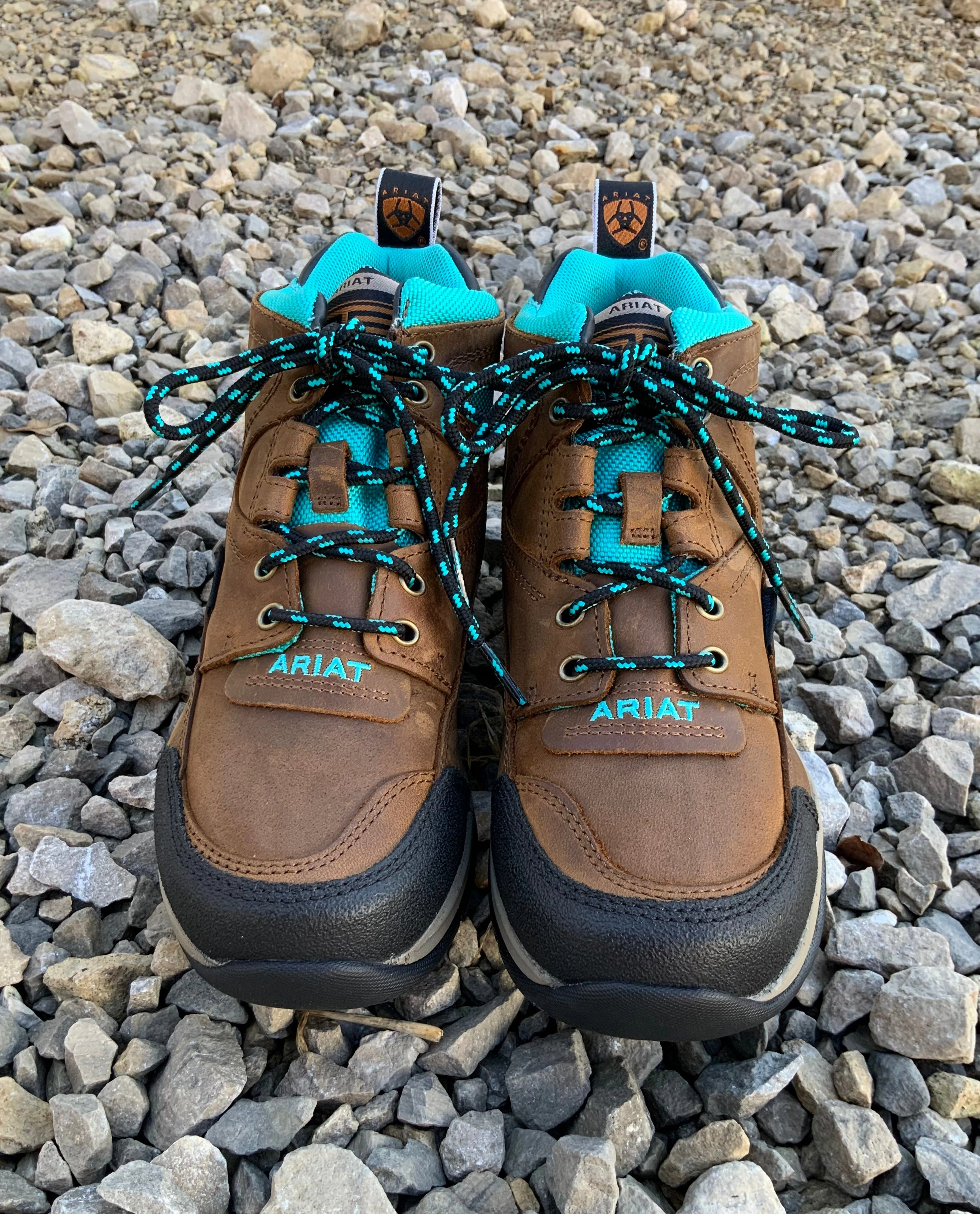 Ariat Women's Terrain H2O Waterproof Weathered Brown & Turquoise Lace Up Shoe 10042538 Heavy Grip Sole Gear