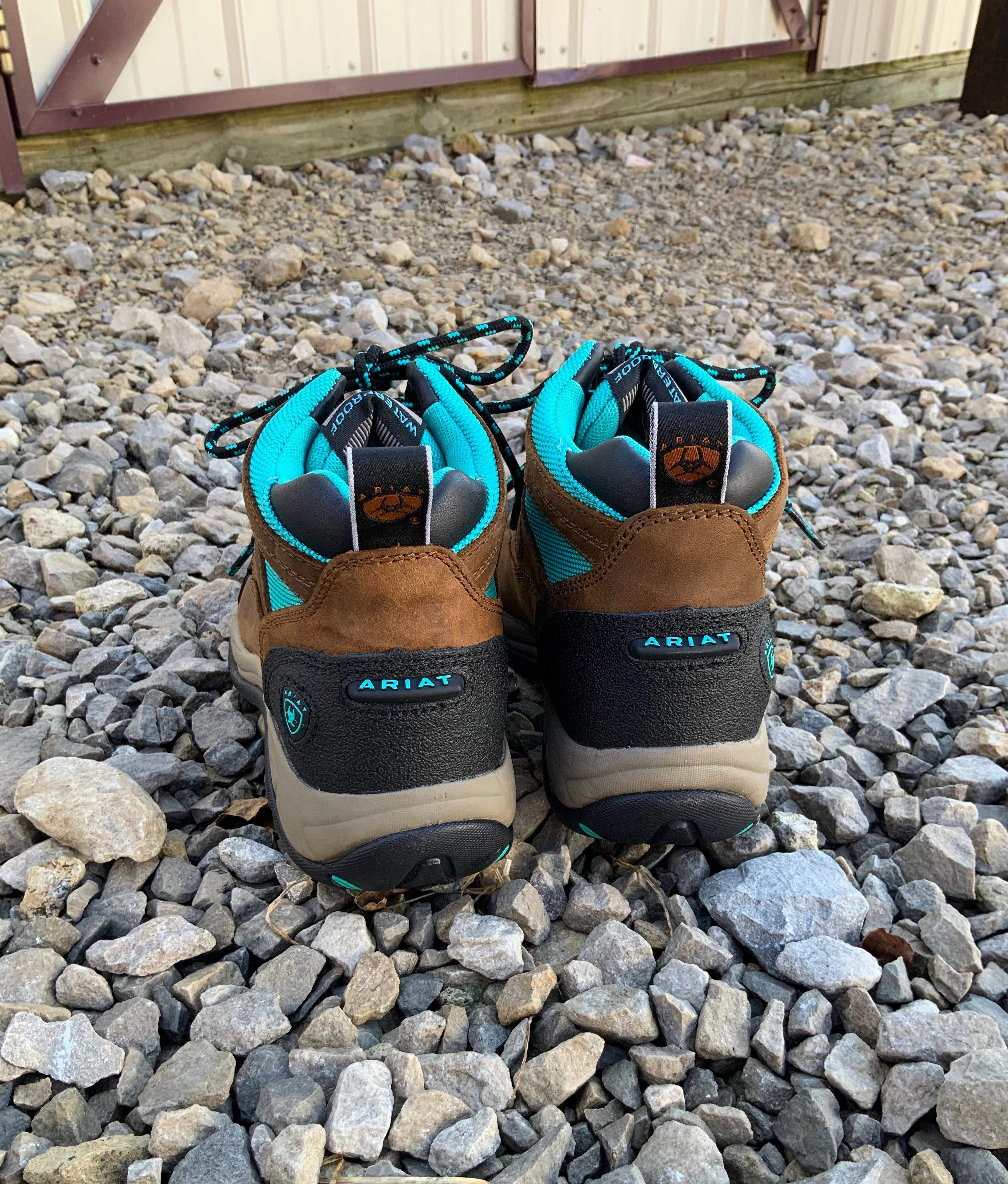 Ariat Women's Terrain H2O Waterproof Weathered Brown & Turquoise Lace Up Shoe 10042538 Workplace Ready Slip Control Shoes