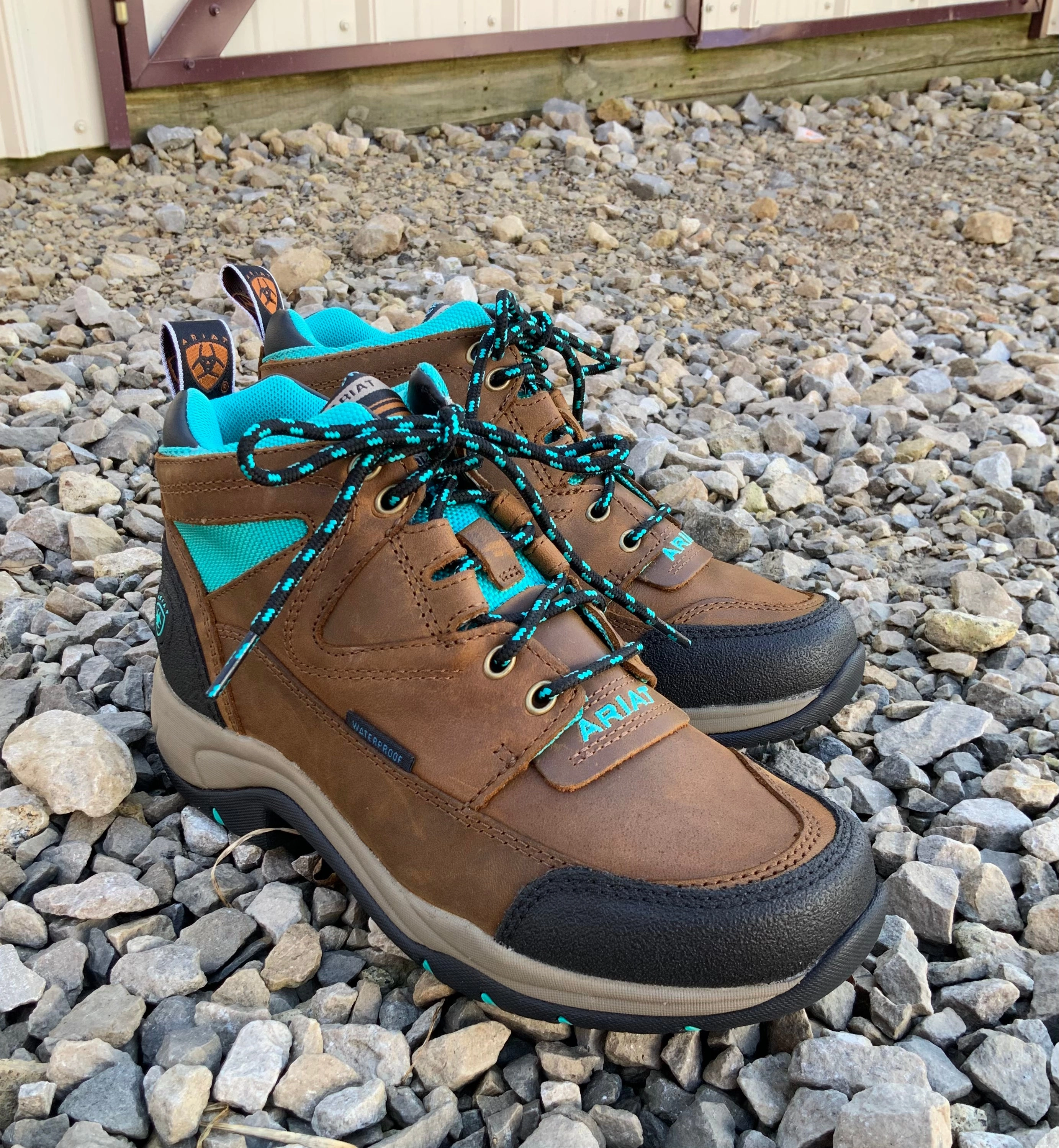Professional Protection Comfort Sole Gear Ariat Women's Terrain H2O Waterproof Weathered Brown & Turquoise Lace Up Shoe 10042538
