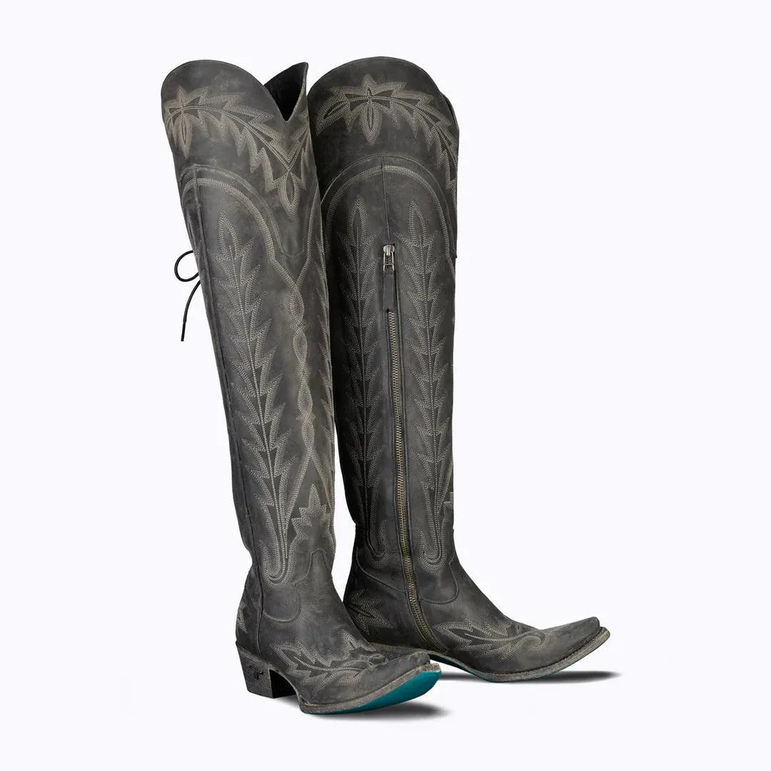 Weekend Adventure Lane Boots Womens Distressed Jet Black Lexington OTK Tall Cowgirl Boots LB0499C