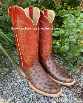 Outdoor Utility Protective Upper R. Watson Men's Kango Tobacco Bruciato Full Quill Ostrich & Orange Top Cutter Toe Cowboy Boots RW4511-1