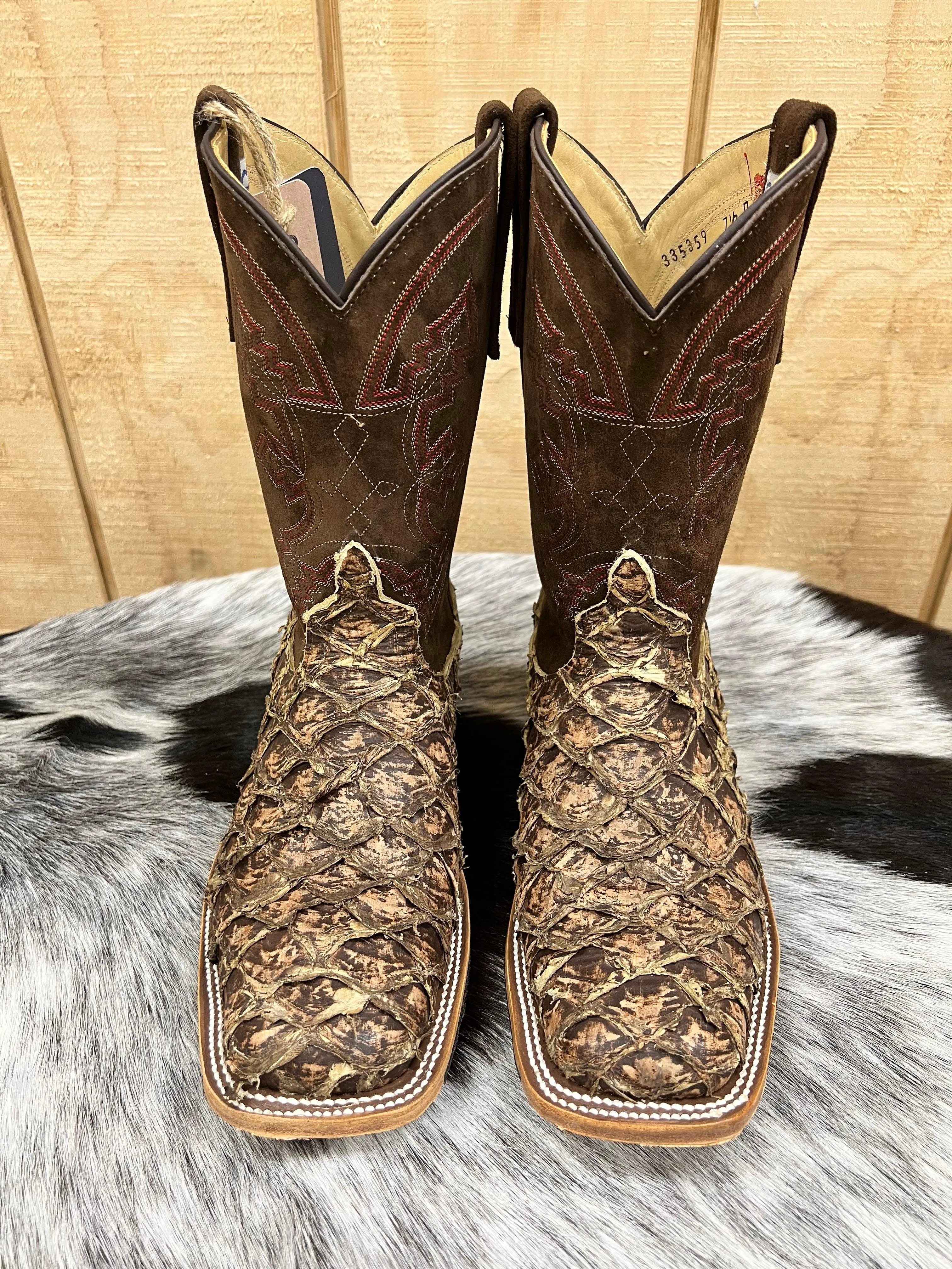 Anderson Bean Men's Saddle Brown Rustic Big Bass & 10 Sanded Boar Top Square Toe Cowboy Boots 335359 Smart Style Quality craftsmanship