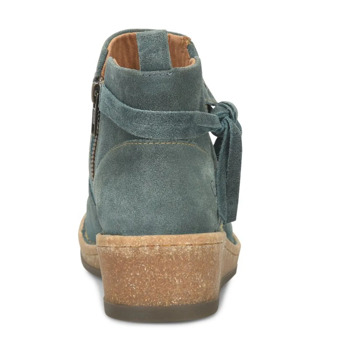 Born Women's Vaughn Teal Blue (Ottanio) Distressed Suede Leather Wedge Shoe BR0062321 Low Rise Comfort Zone