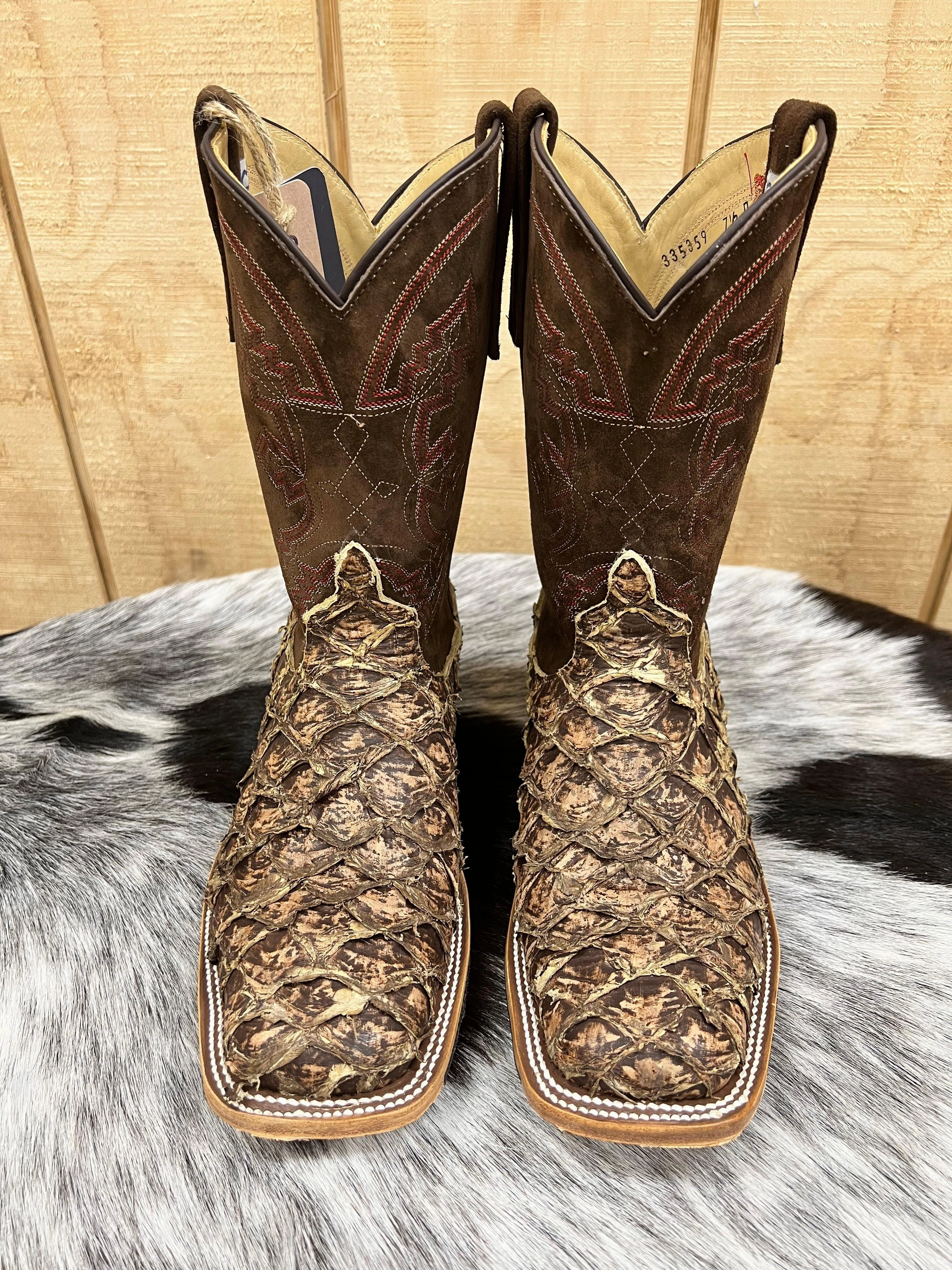 Anderson Bean Men's Saddle Brown Rustic Big Bass & 10 Sanded Boar Top Square Toe Cowboy Boots 335359 Smart Style Quality craftsmanship