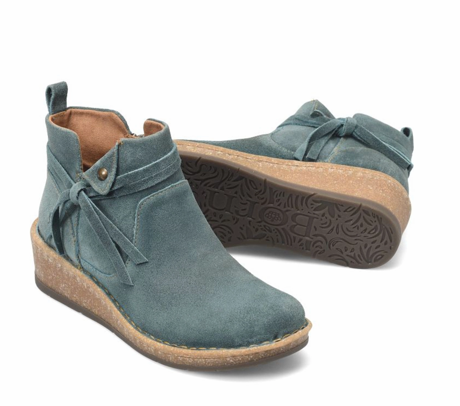 Daily Function Multi-Purpose Born Women's Vaughn Teal Blue (Ottanio) Distressed Suede Leather Wedge Shoe BR0062321