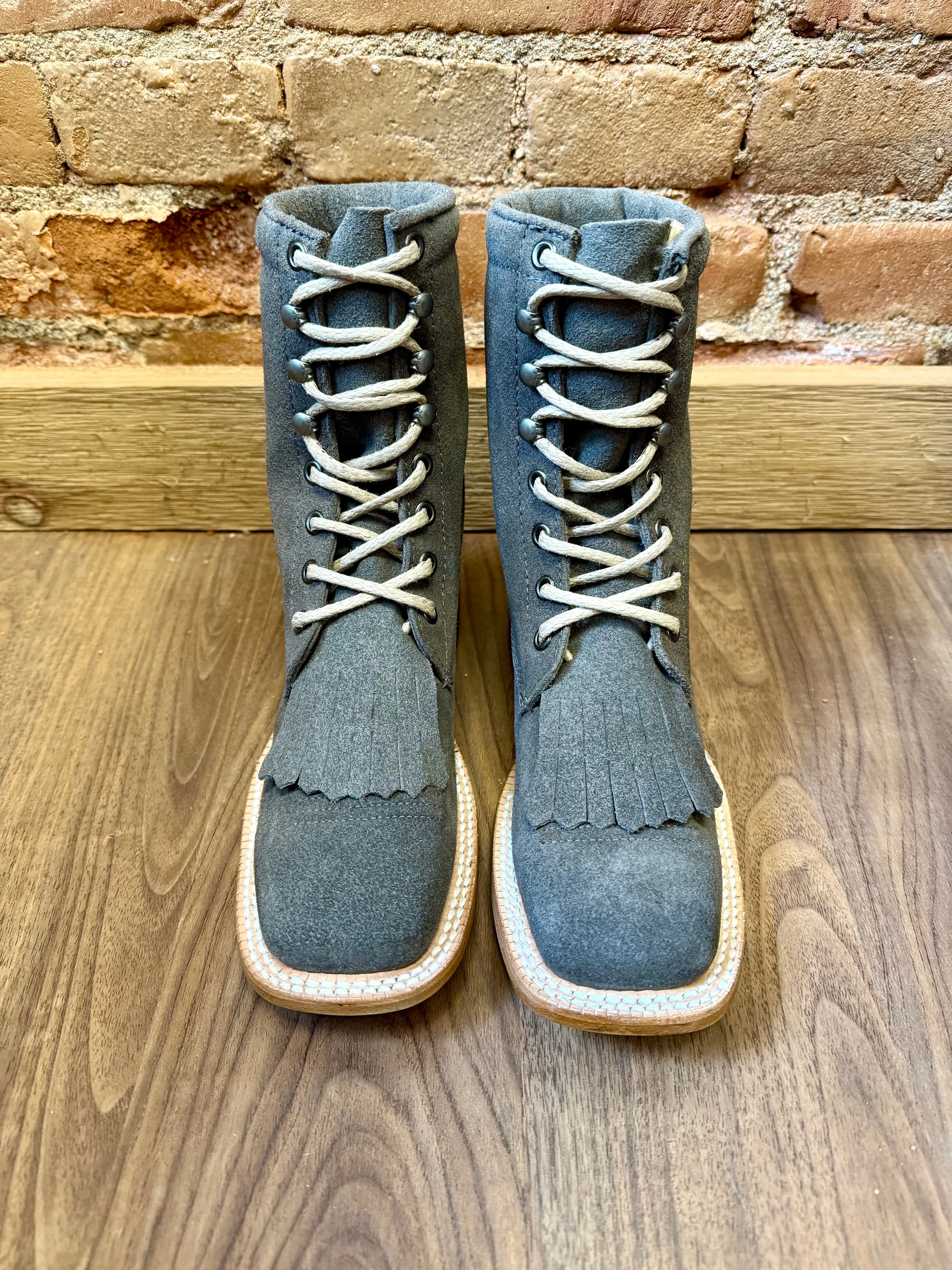 R. Watson Women's Charcoal Grey Roughout Square Toe Lacer Boots Roper Boots RWL8914-2 Functional