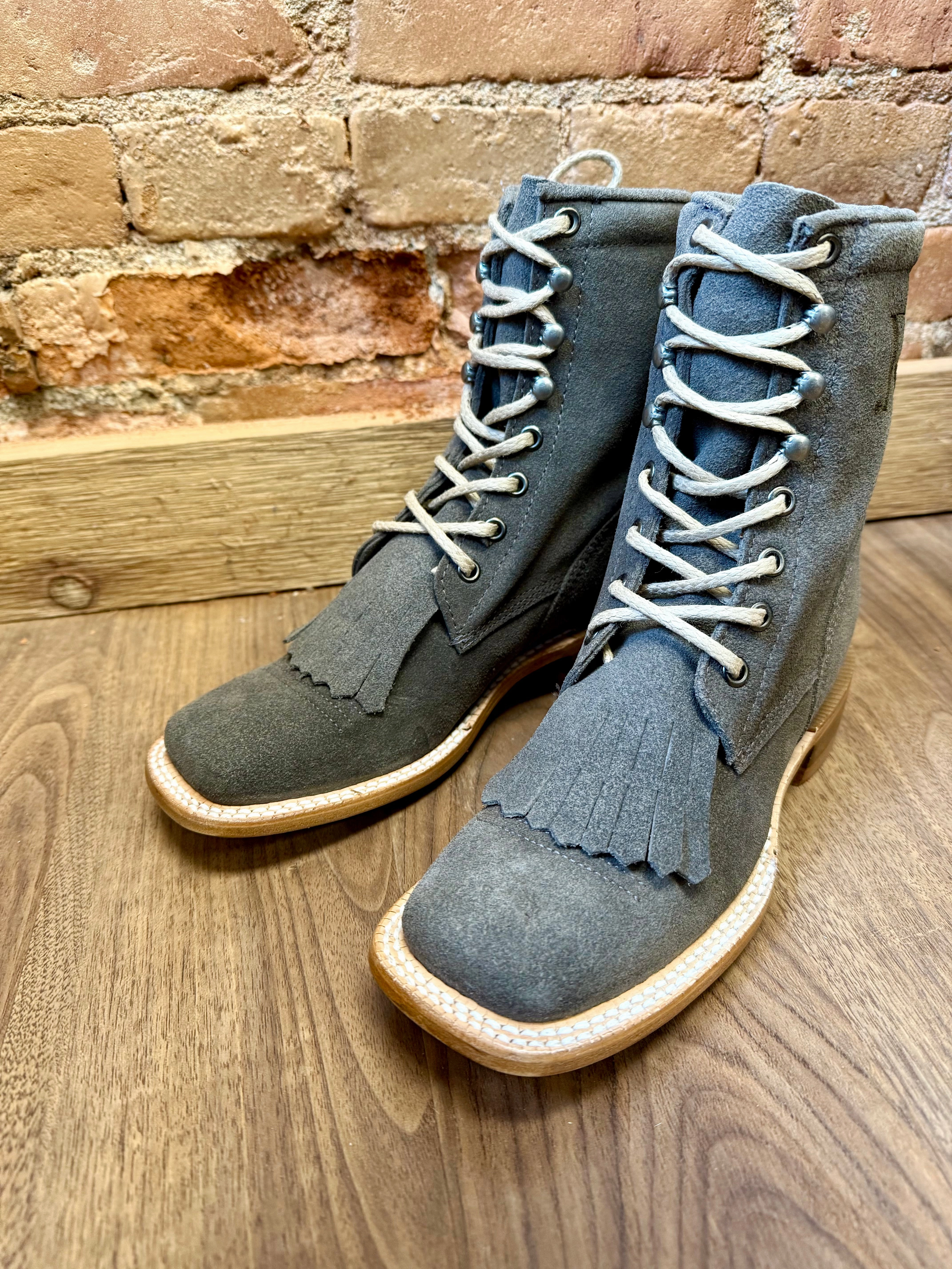 Graduation Ceremony CushionedSole R. Watson Women's Charcoal Grey Roughout Square Toe Lacer Boots Roper Boots RWL8914-2