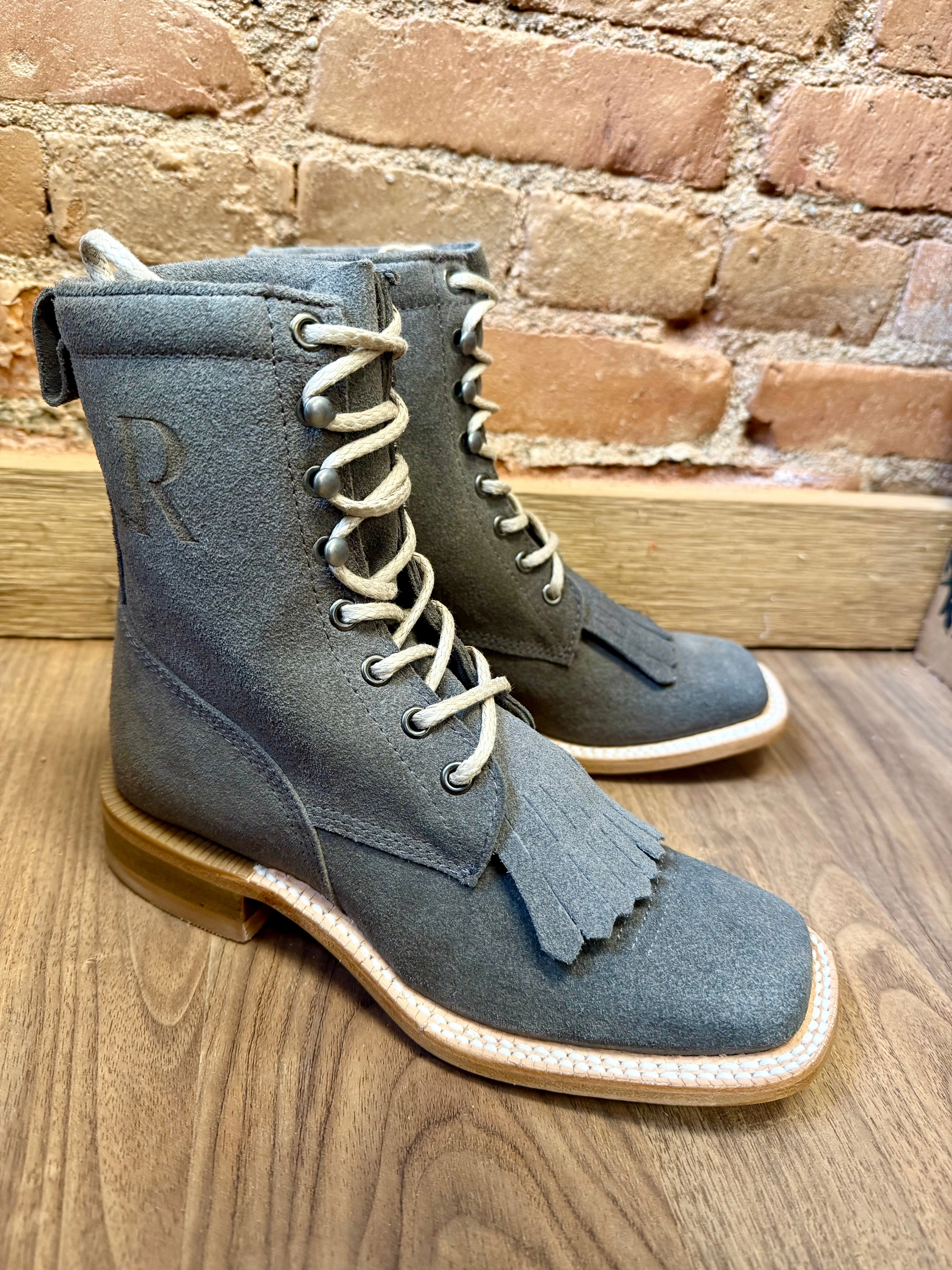 Custom Fit R. Watson Women's Charcoal Grey Roughout Square Toe Lacer Boots Roper Boots RWL8914-2