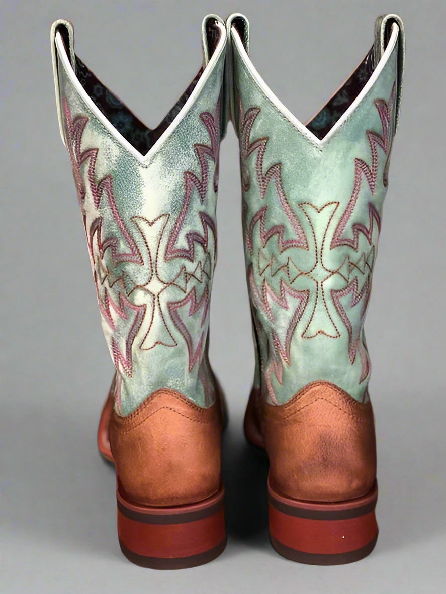 Breathable mesh Laredo Women's Anita Brown & Pale Turquoise Square Toe Cowgirl Boots 5607