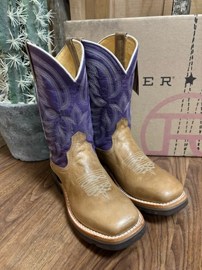 Scandi Cool Tread Pattern Roper Girl's Purple & Marbled Tan Square Toe Cowboy Boots 9991-0405