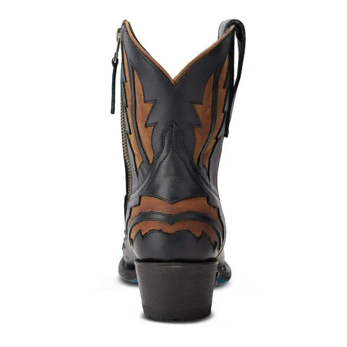 Fashion Comfort Lane Boots Womens Jet Black & Caramel Walk the Line Cowgirl Bootie Short Boots LB0478F