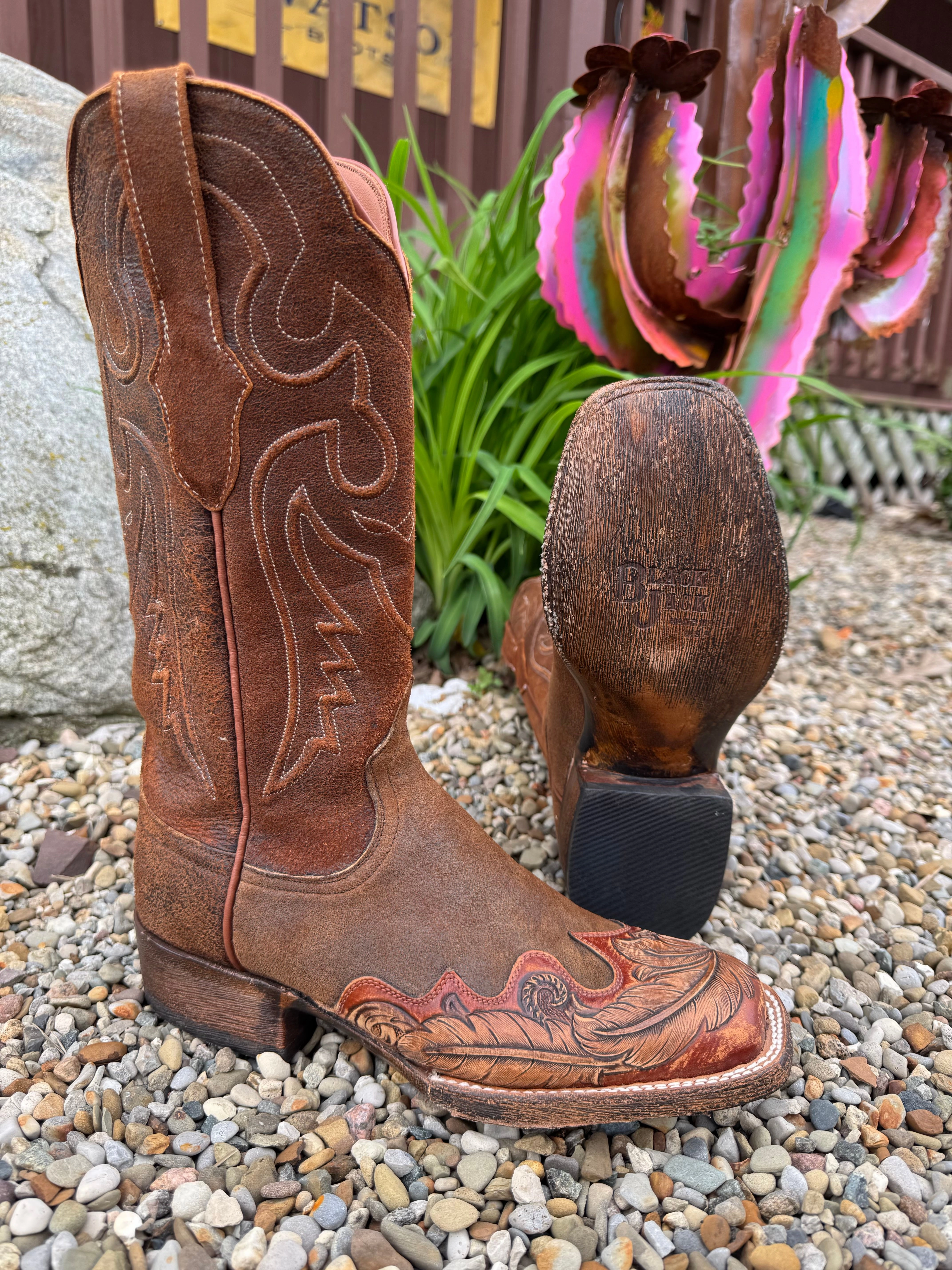 well-made Lace Up Style Black Jack Women's Natural Rust Tooled Leather Toe Square Toe Cowboy Boots HT1804-96