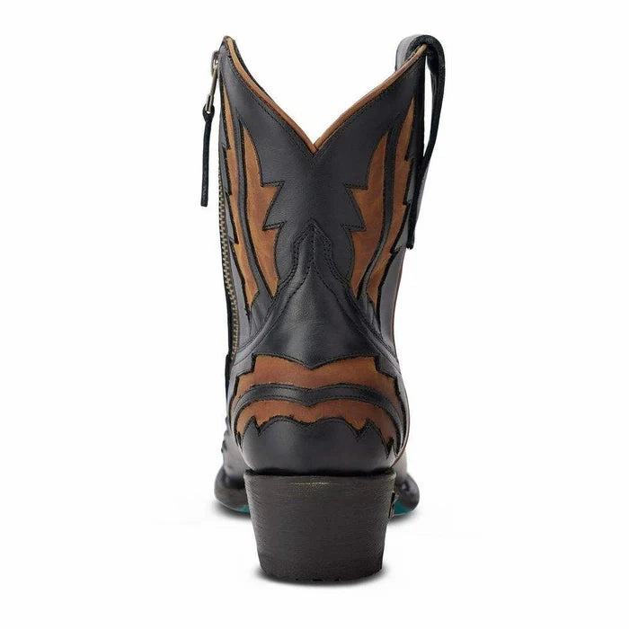 Fashion Comfort Lane Boots Womens Jet Black & Caramel Walk the Line Cowgirl Bootie Short Boots LB0478F