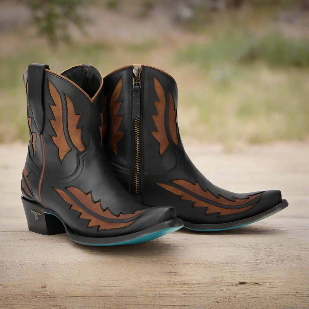 Lane Boots Womens Jet Black & Caramel Walk the Line Cowgirl Bootie Short Boots LB0478F Off Duty